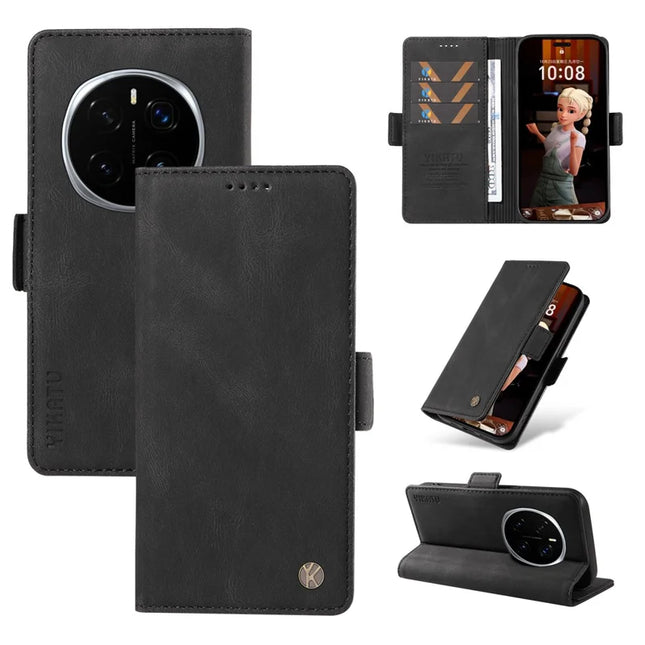 For Honor Magic7 Pro 5G Leather Case YIKATU YK-005 Skin-touch Feeling Wallet Phone Cover - Black