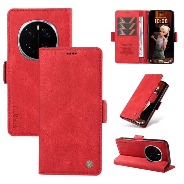 For Honor Magic7 Pro 5G Leather Case YIKATU YK-005 Skin-touch Feeling Wallet Phone Cover - Red