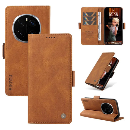 For Honor Magic7 Pro 5G Leather Case YIKATU YK-005 Skin-touch Feeling Wallet Phone Cover - Brown