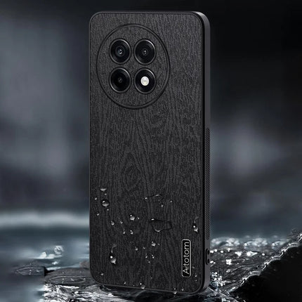 For OnePlus Ace 5 5G Case Wood Texture PU Leather Coated PC TPU Phone Cover