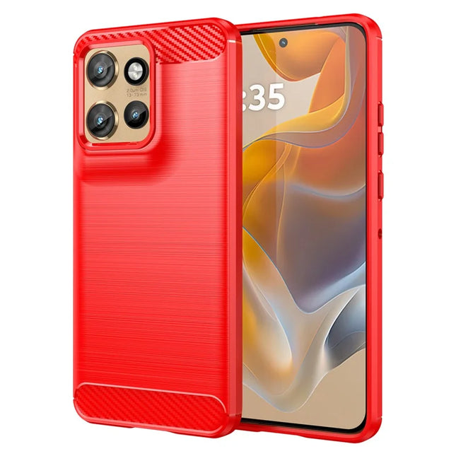 For Motorola Edge 50 Neo 5G / Moto S50 5G / ThinkPhone 25 5G Case Carbon Fiber Texture Brushed Phone Back Cover - Red