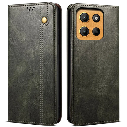 For Motorola Moto G15 4G Case Crazy Horse Texture Waxy Leather Wallet Stand Phone Cover - Green