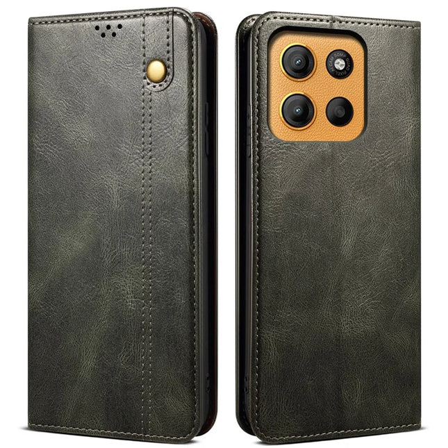 For Motorola Moto G15 4G Case Crazy Horse Texture Waxy Leather Wallet Stand Phone Cover - Green