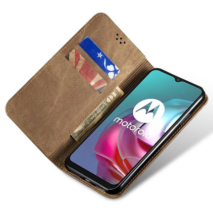 For Motorola Moto G15 4G Case Jeans Cloth Texture Anti-Scratch Leather Stand Phone Cover
