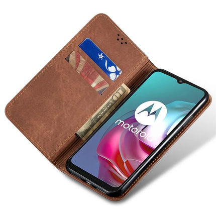 For Motorola Moto G15 4G Case Jeans Cloth Texture Anti-Scratch Leather Stand Phone Cover