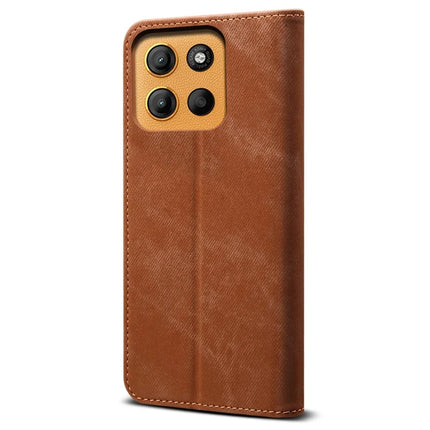 For Motorola Moto G15 4G Case Jeans Cloth Texture Anti-Scratch Leather Stand Phone Cover