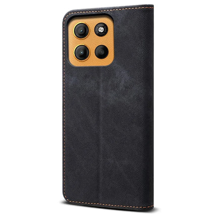 For Motorola Moto G15 4G Case Jeans Cloth Texture Anti-Scratch Leather Stand Phone Cover