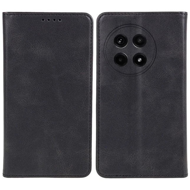 For OnePlus Ace 5 5G / Ace 5 Pro 5G Case Strong Magnetic PU Leather Phone Cover Calf Texture - Black