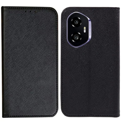For Honor 300 Case Cross Texture Leather Phone Cover Hidden Magnetic - Black