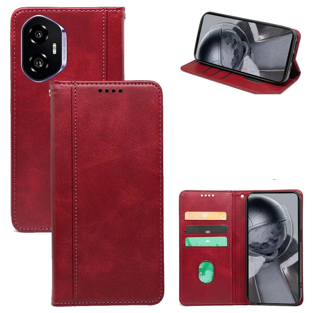 For Honor 300 Case Hidden Magnetic Closure Calf Texture Leather Phone Cover - Red