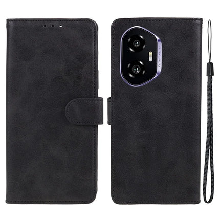For Honor 300 Case PU Leather Wallet Protective Phone Cover Calf Texture - Black