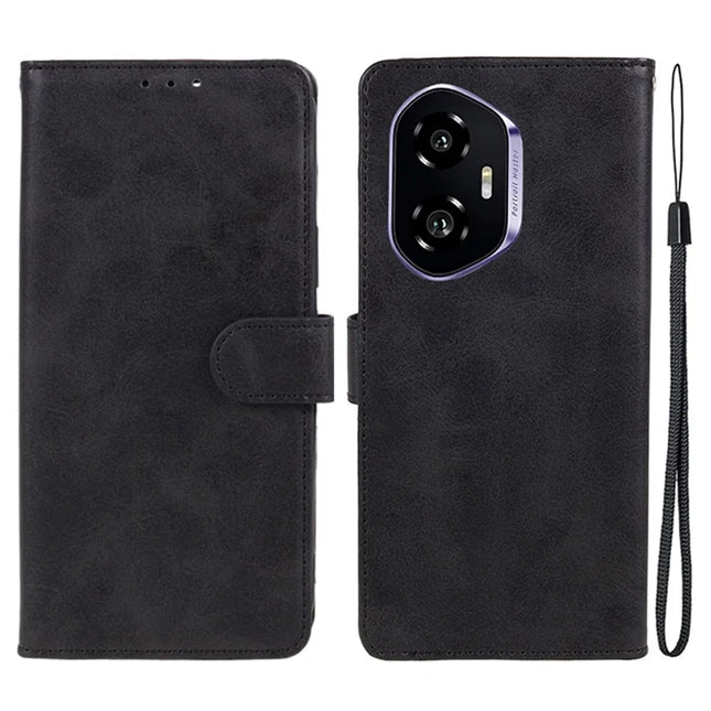 For Honor 300 Case PU Leather Wallet Protective Phone Cover Calf Texture - Black