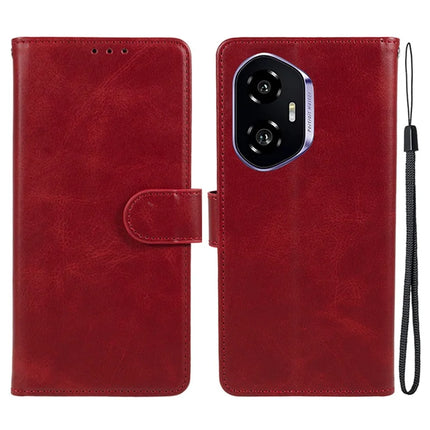 For Honor 300 Case PU Leather Wallet Protective Phone Cover Calf Texture - Red