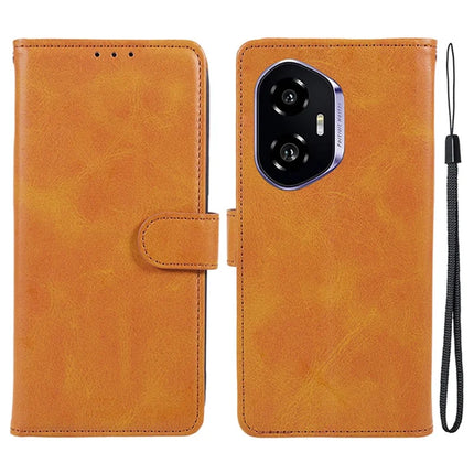 For Honor 300 Case PU Leather Wallet Protective Phone Cover Calf Texture - Khaki