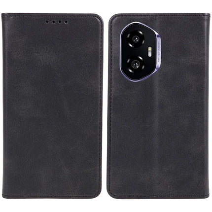 For Honor 300 Case Strong Magnetic PU Leather Phone Cover Calf Texture - Black