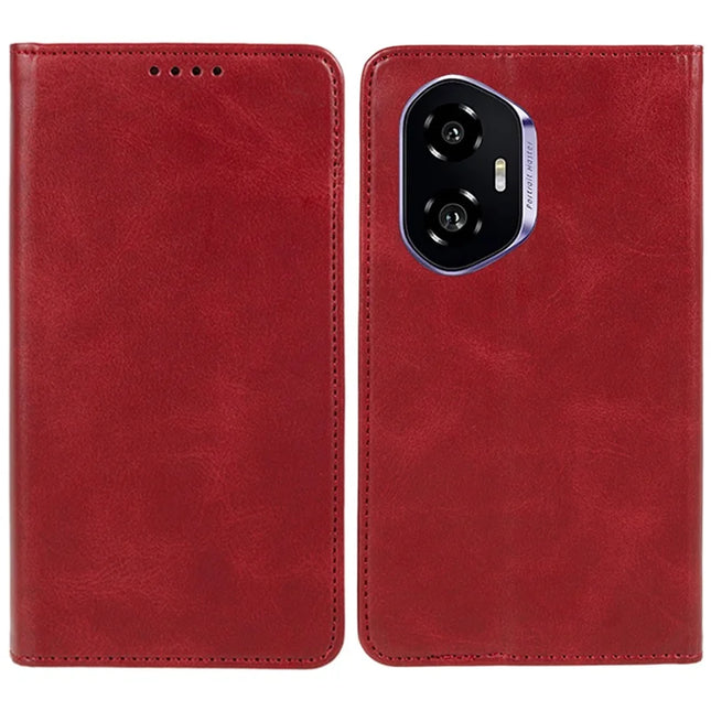 For Honor 300 Case Strong Magnetic PU Leather Phone Cover Calf Texture - Red