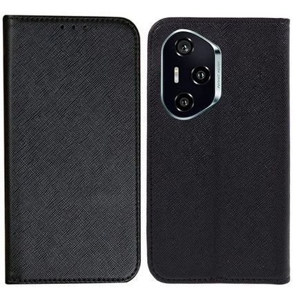 For Honor 300 Pro Case Cross Texture Leather Phone Cover Hidden Magnetic - Black