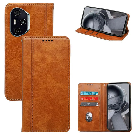 For Honor 300 Pro Case Hidden Magnetic Closure Calf Texture Leather Phone Cover - Yellow