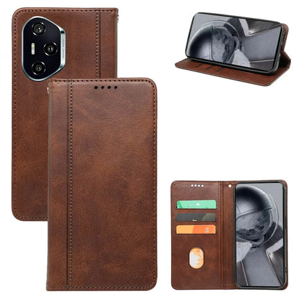 For Honor 300 Pro Case Hidden Magnetic Closure Calf Texture Leather Phone Cover - Brown