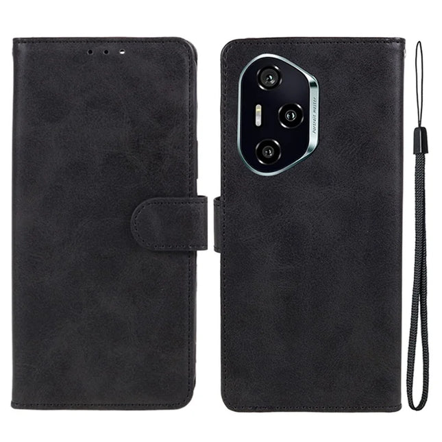 For Honor 300 Pro Case PU Leather Wallet Protective Phone Cover Calf Texture - Black