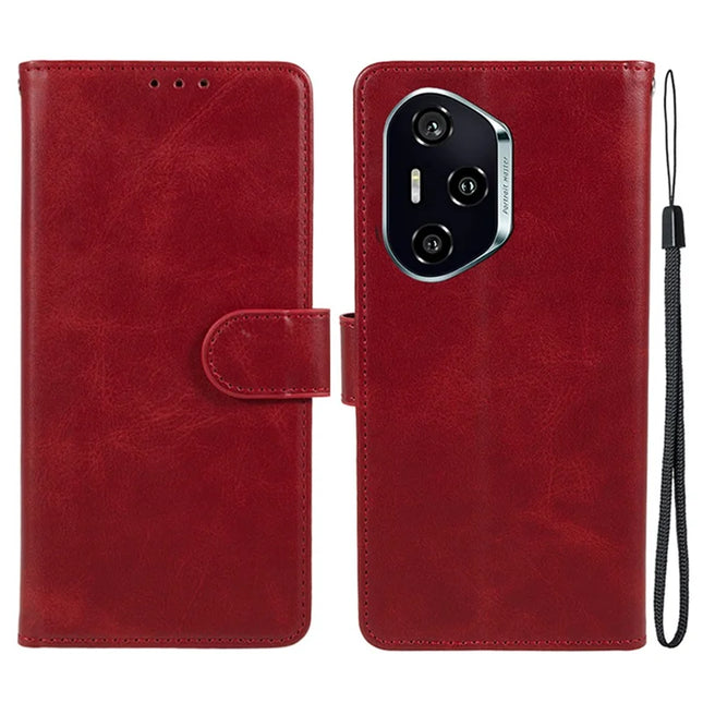 For Honor 300 Pro Case PU Leather Wallet Protective Phone Cover Calf Texture - Red