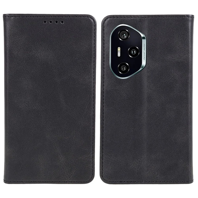 For Honor 300 Pro Case Strong Magnetic PU Leather Phone Cover Calf Texture - Black