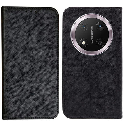 For Honor Magic7 Lite 5G / X9c 5G / X60 Pro 5G Case Cross Texture Leather Phone Cover Hidden Magnetic - Black