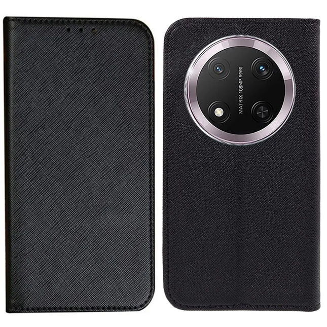 For Honor Magic7 Lite 5G / X9c 5G / X60 Pro 5G Case Cross Texture Leather Phone Cover Hidden Magnetic - Black