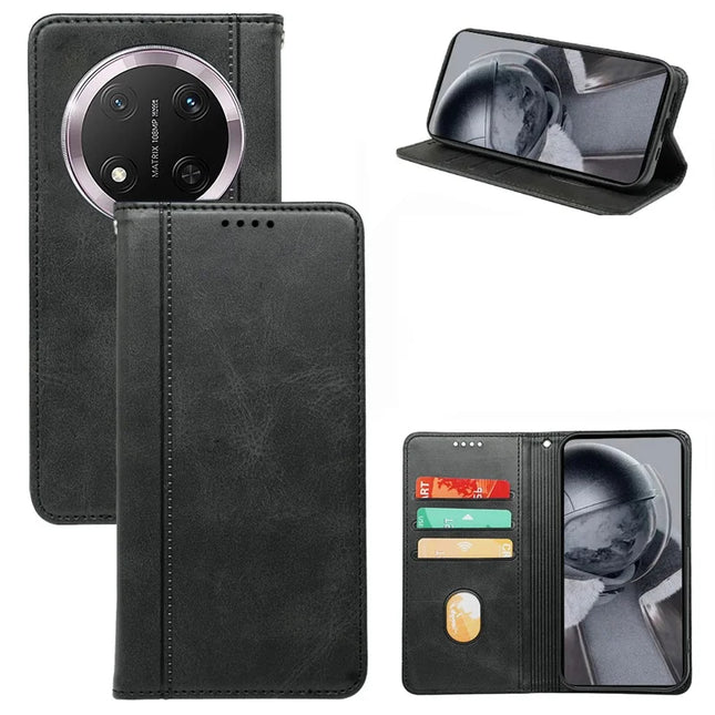 For Honor Magic7 Lite 5G / X9c 5G / X60 Pro 5G Case Hidden Magnetic Closure Calf Texture Leather Phone Cover - Black