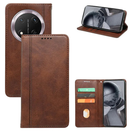 For Honor Magic7 Lite 5G / X9c 5G / X60 Pro 5G Case Hidden Magnetic Closure Calf Texture Leather Phone Cover - Brown