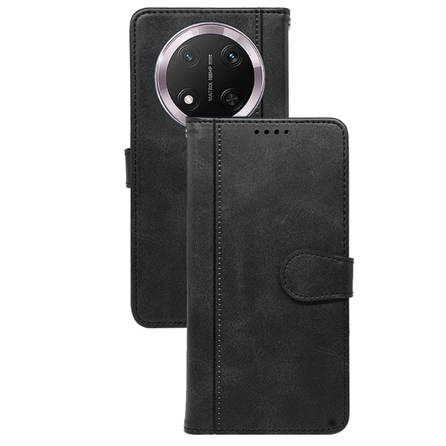 For Honor Magic7 Lite 5G / X9c 5G / X60 Pro 5G Case Calf Texture Leather Stand Book Style Phone Cover - Black