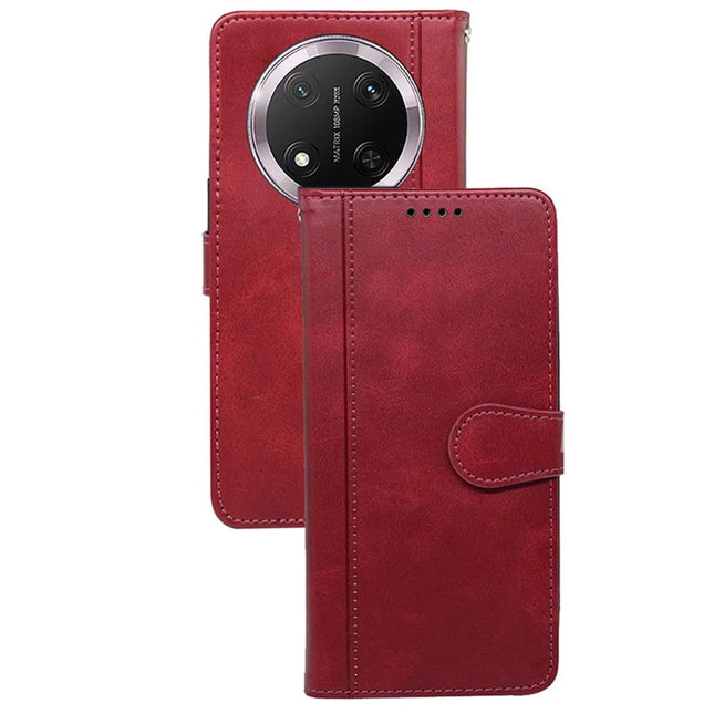 For Honor Magic7 Lite 5G / X9c 5G / X60 Pro 5G Case Calf Texture Leather Stand Book Style Phone Cover - Red