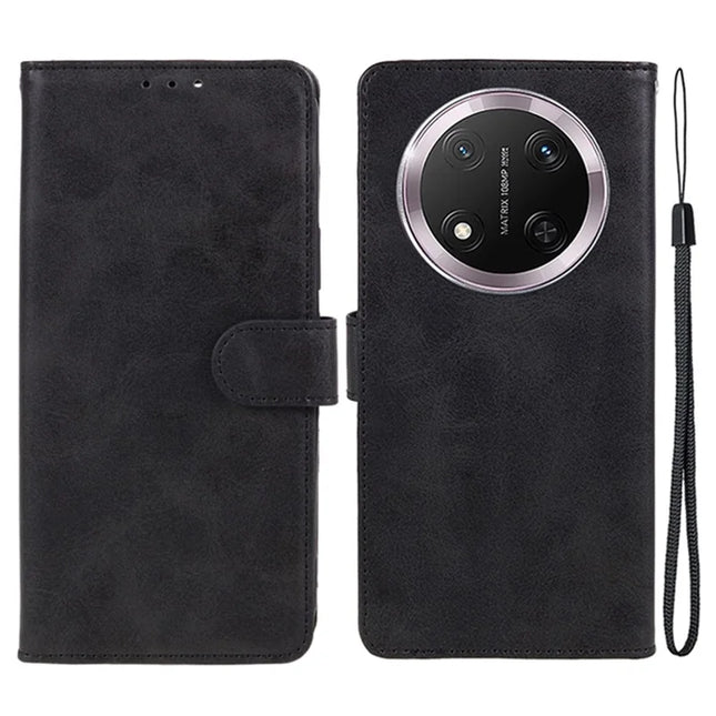 For Honor Magic7 Lite 5G / X9c 5G / X60 Pro 5G Case PU Leather Wallet Protective Phone Cover Calf Texture - Black