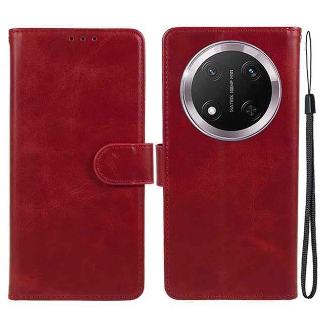 For Honor Magic7 Lite 5G / X9c 5G / X60 Pro 5G Case PU Leather Wallet Protective Phone Cover Calf Texture - Red