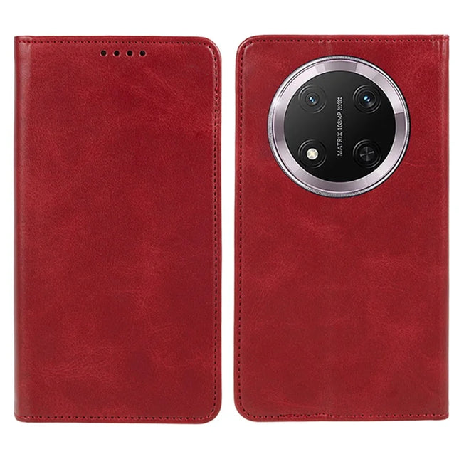 For Honor Magic7 Lite 5G / X9c 5G / X60 Pro 5G Case Strong Magnetic PU Leather Phone Cover Calf Texture - Red
