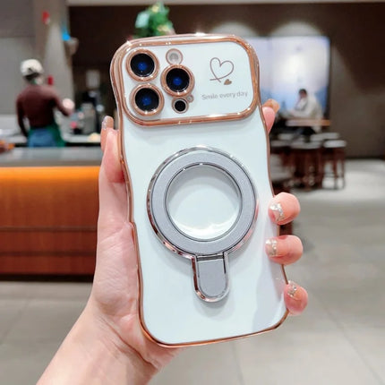 For iPhone 16 Pro Max Case with Kickstand TPU Phone Back Cover Curly Shape Love Heart - White