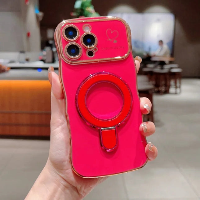 For iPhone 16 Pro Max Case with Kickstand TPU Phone Back Cover Curly Shape Love Heart - Red