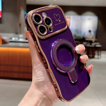 For iPhone 16 Pro Max Case with Kickstand TPU Phone Back Cover Curly Shape Love Heart - Dark Purple