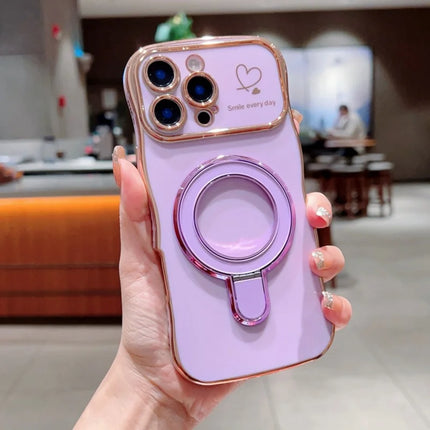 For iPhone 16 Pro Max Case with Kickstand TPU Phone Back Cover Curly Shape Love Heart - Purple