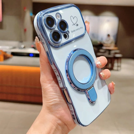 For iPhone 16 Pro Max Case with Kickstand TPU Phone Back Cover Curly Shape Love Heart - Blue