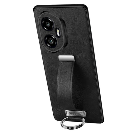 SULADA Fashion Series for Honor 300 Case Wristband Kickstand Leather Back Phone Cover - Black