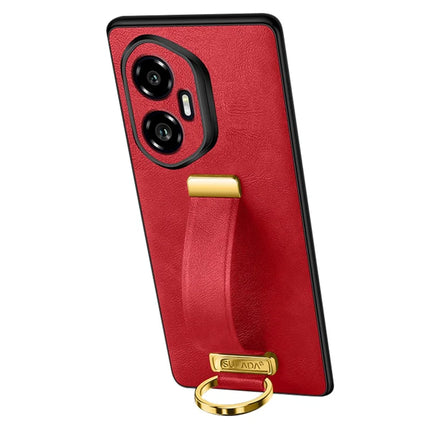SULADA Fashion Series for Honor 300 Case Wristband Kickstand Leather Back Phone Cover - Red