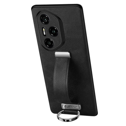 SULADA Fashion Series for Honor 300 Pro Case Wristband Kickstand Leather Back Phone Cover - Black