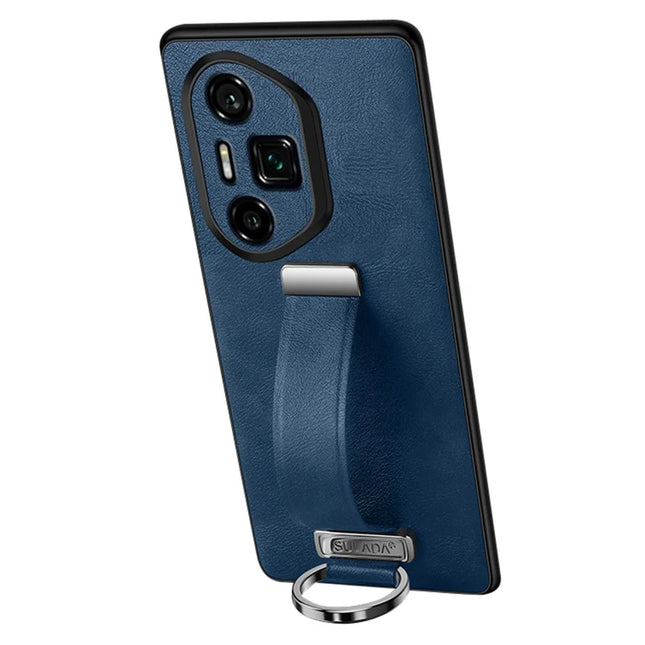 SULADA Fashion Series for Honor 300 Ultra Case Wristband Kickstand Leather Back Phone Cover - Blue