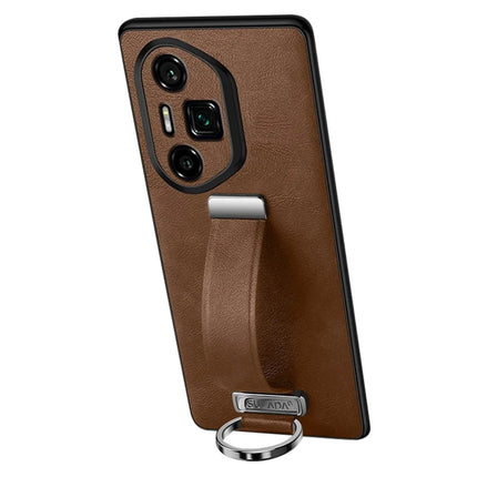 SULADA Fashion Series for Honor 300 Ultra Case Wristband Kickstand Leather Back Phone Cover - Brown