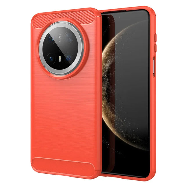 For Huawei Mate 70 Pro / 70 Pro+ Case Carbon Fiber Texture Brushed Phone Back Cover - Red