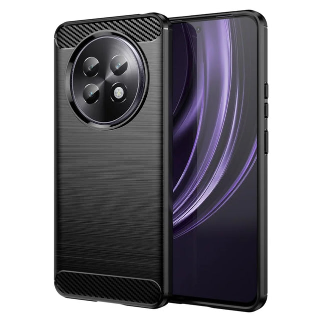 For Realme 13+ 5G Case Carbon Fiber Texture Brushed Phone Back Cover - Black