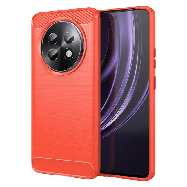 For Realme 13+ 5G Case Carbon Fiber Texture Brushed Phone Back Cover - Red