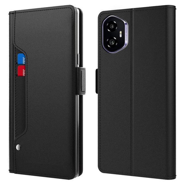 For Honor 300 Case Stand PU Leather Phone Cover Card Holder Mirror - Black
