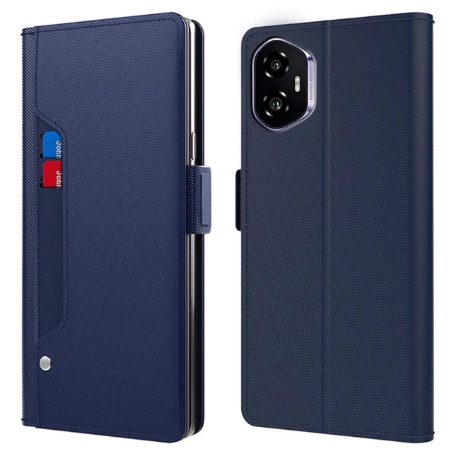 For Honor 300 Case Stand PU Leather Phone Cover Card Holder Mirror - Blue